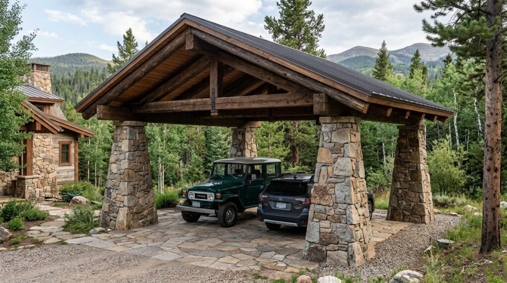 Heavy Timber Gable Pavilions to House Your Luxury Vehicles modern rustic carport cedar rafters 202606161224
