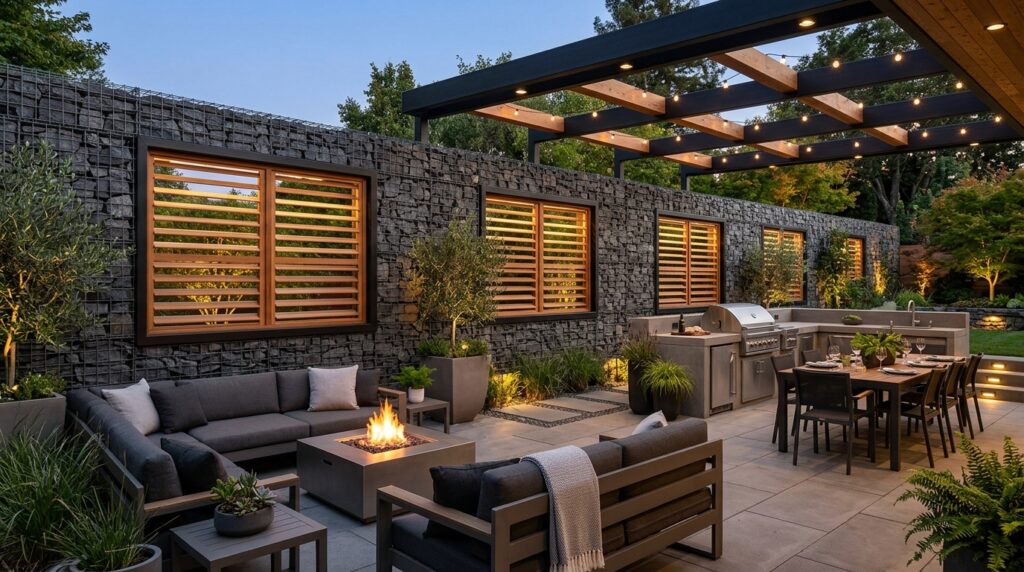 modern backyard patio rock baskets 202606120318
