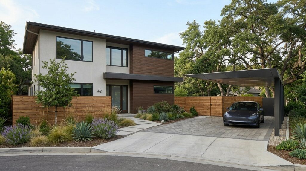 Low-Profile Flat Roof Carports That Won’t Block Your Window Views modern carport with aluminum roof 202606161339