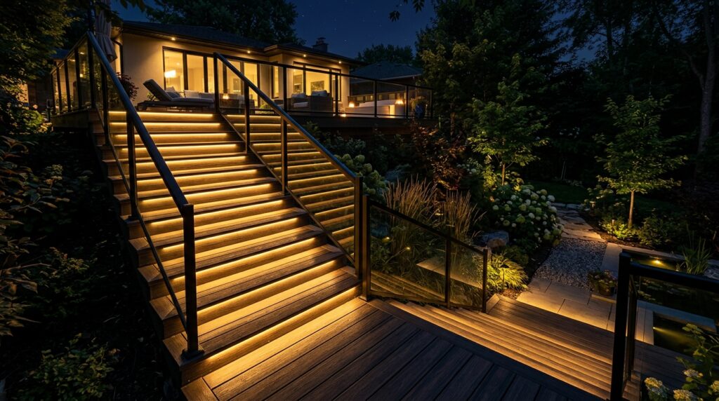 modern deck steps at night 202606052058