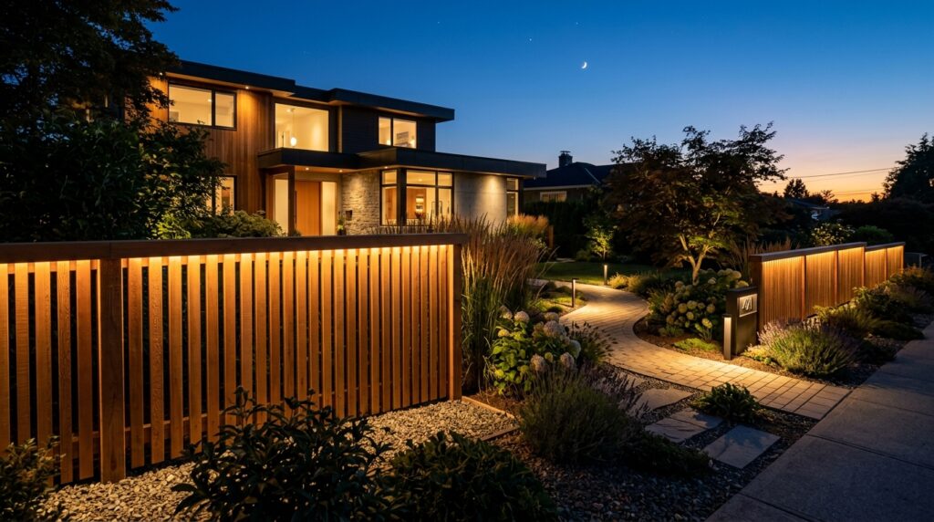 modern front yard evening view 202606111243