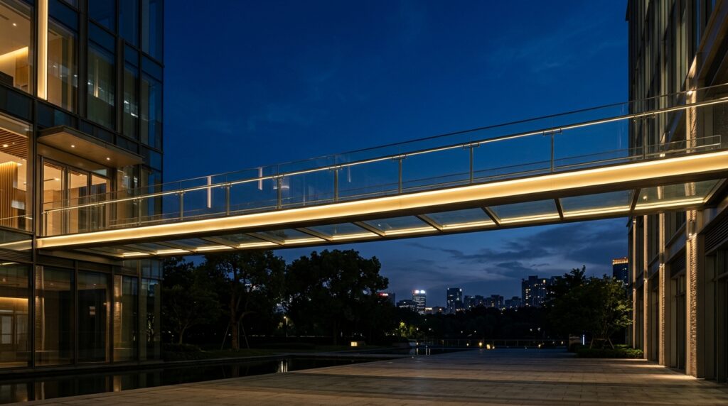 Modern Elevated Skywalks Connecting Luxury Estate Wings modern glass bridge floating 202606072123