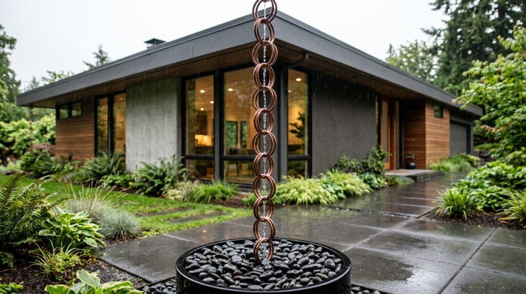 Copper Rain Chains That Turn Runoff Water into Beautiful Art Features modern home copper rain chain 202606101154