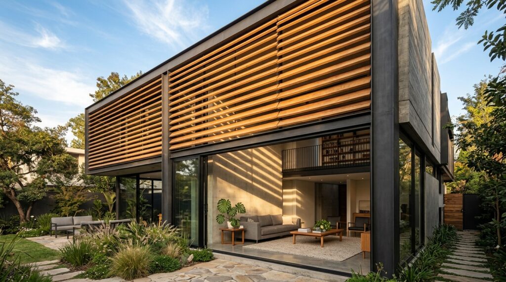 modern home facade teak slats 202606131214