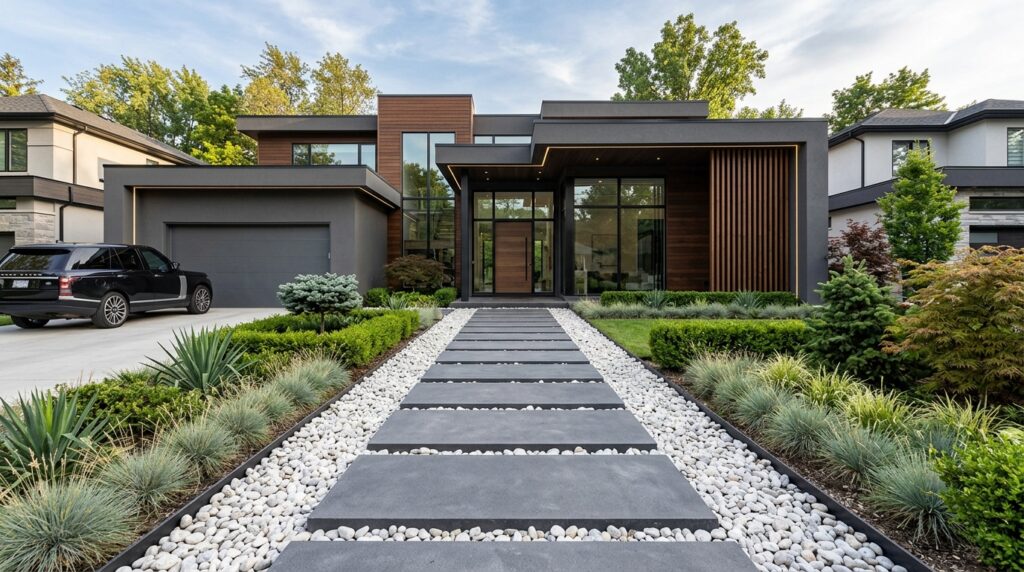 Modern Pathways and Walkway Ideas For a Luxurious Entry modern home front yard pathway 202606062042