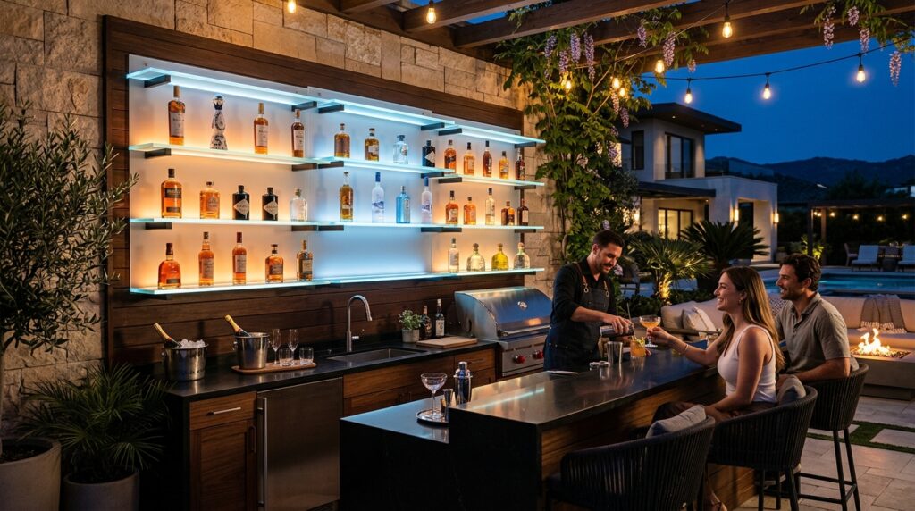 Sound-Activated Accent Lights to Elevate Outdoor DJ and Bar Stations modern outdoor kitchen bar lounge 202606101414