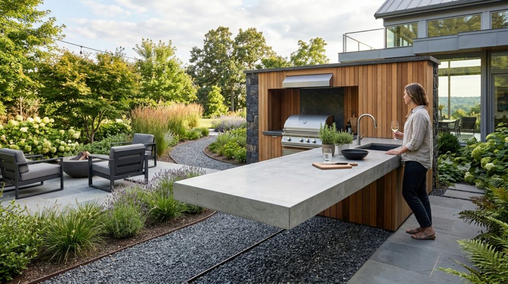 Modern Outdoor Kitchen And Bar Ideas For Premium Backyard Hosting modern outdoor kitchen concrete … 202606071606