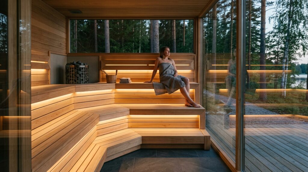 Modern Outdoor Wellness Spa Hubs For Premium Backyard Luxury modern outdoor sauna interior 202606071509