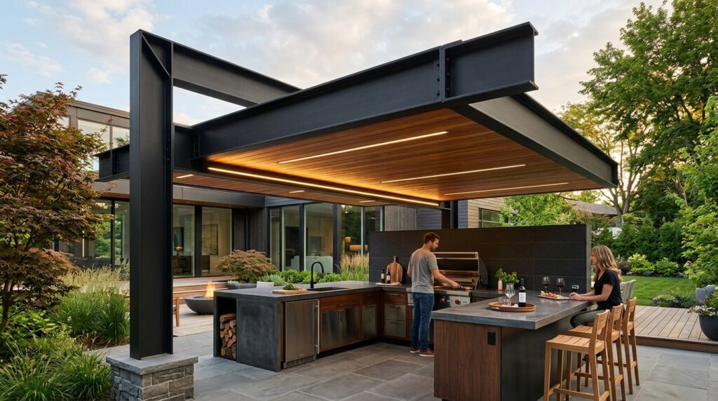 Luxury Outdoor Kitchen Monoliths and Covered Dining Pavilions modern pavilion with outdoor kit… 202606081237
