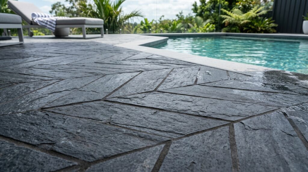 modern pool deck chevron pattern 202606081209