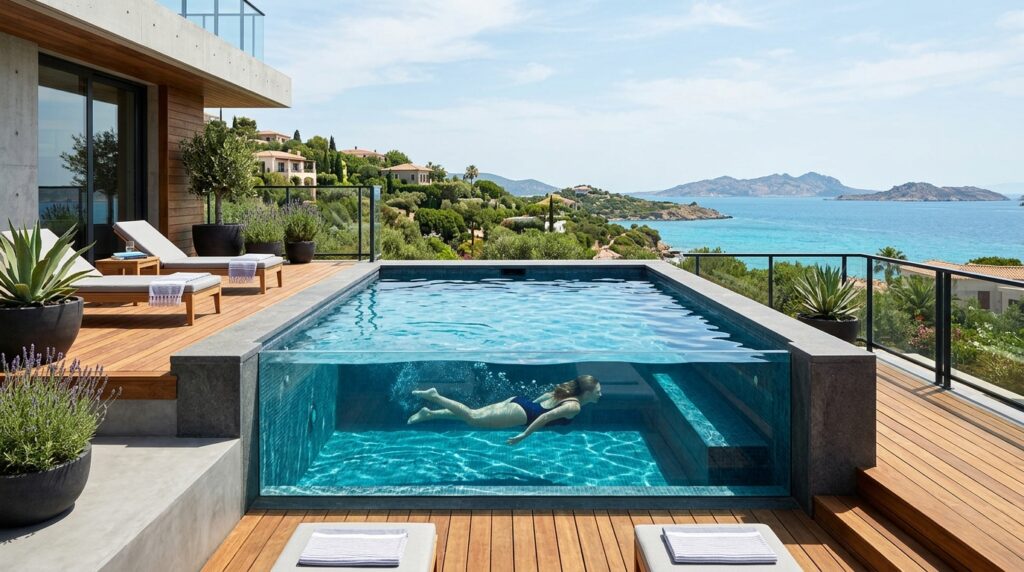 Modern Outdoor Plunge Pool Ideas For Luxury Backyard Relaxation modern pool deck clear glass 202606070816