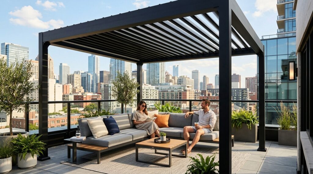 modern rooftop patio pergola shade 202606071724