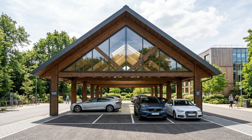 Heavy Timber Gable Pavilions to House Your Luxury Vehicles modern timber pavilion glass walls 202606161226