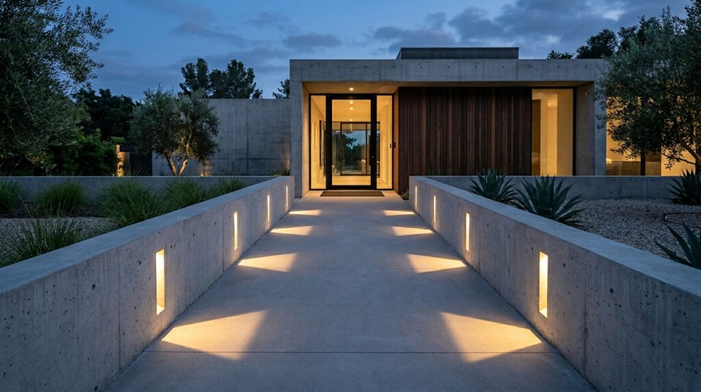 modern villa entry concrete path 202606102341