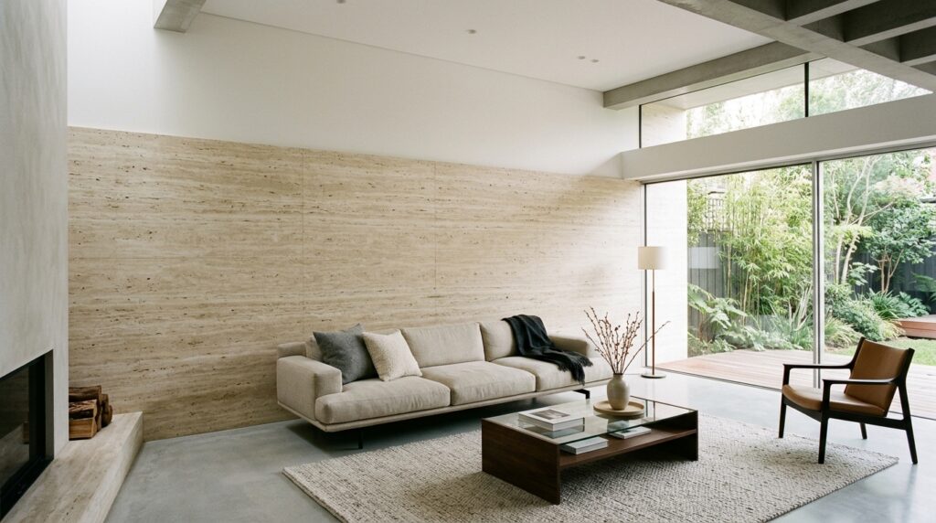 Monolithic Stone Accent Walls for High-End Living Facades monolithic travertine accent wall 202606131802