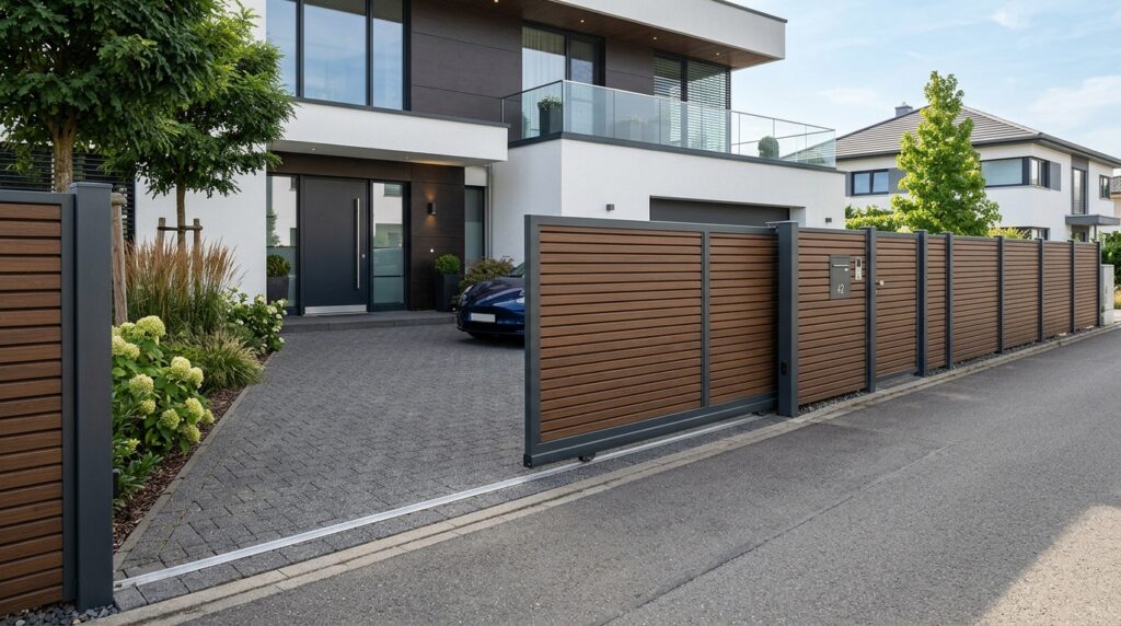 Modern Main Gate Designs For a Luxurious First Impression motorized gate flows into fence 202606070711