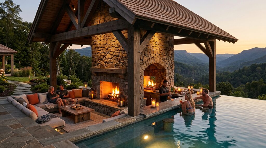 Ultimate Outdoor Entertaining Pavilions with Integrated Fireplaces open air pavilion infinity pool 202606131203