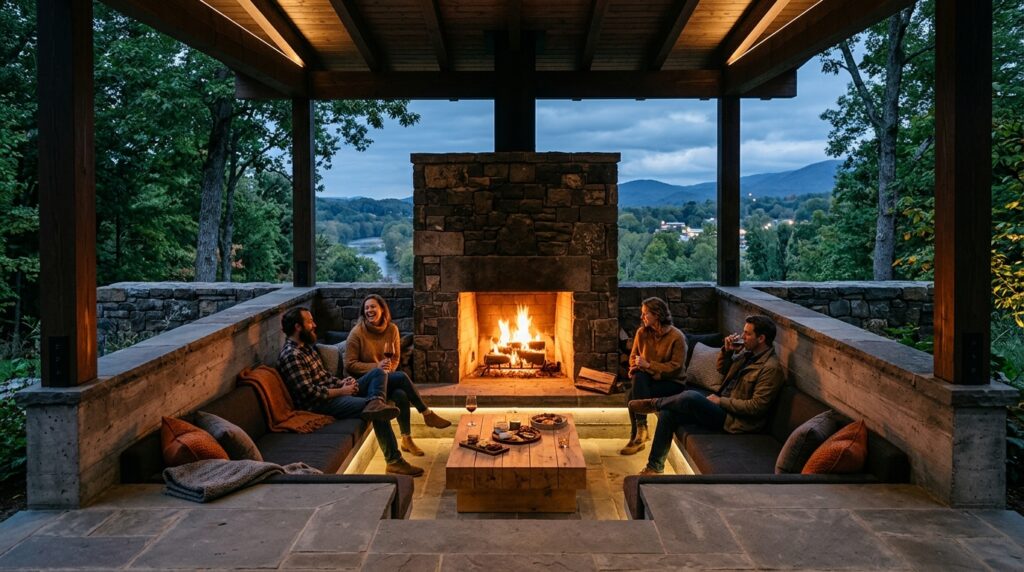 Ultimate Outdoor Entertaining Pavilions with Integrated Fireplaces open air pavilion sunken seating… 202606131205