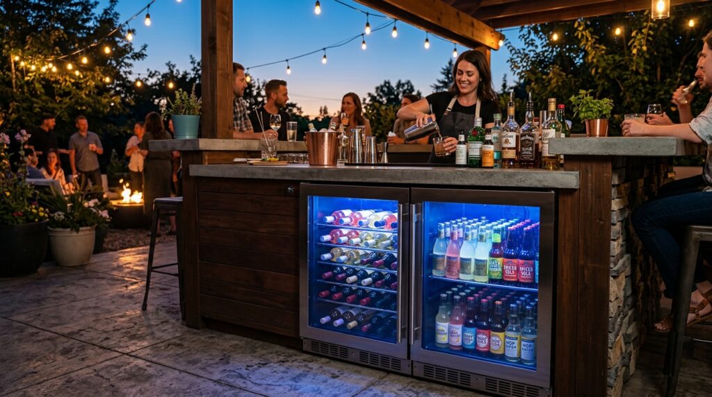 Modern Outdoor Kitchen And Bar Ideas For Premium Backyard Hosting outdoor bar station dusk 202606071606