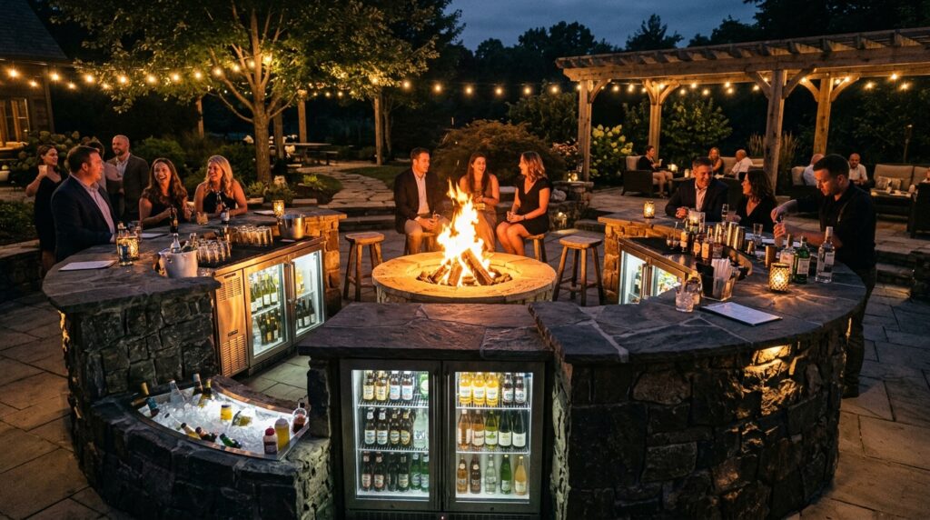 Under-Counter Beverage Center Setups Perfect for Summer Parties outdoor bar with fire pit 202606181749