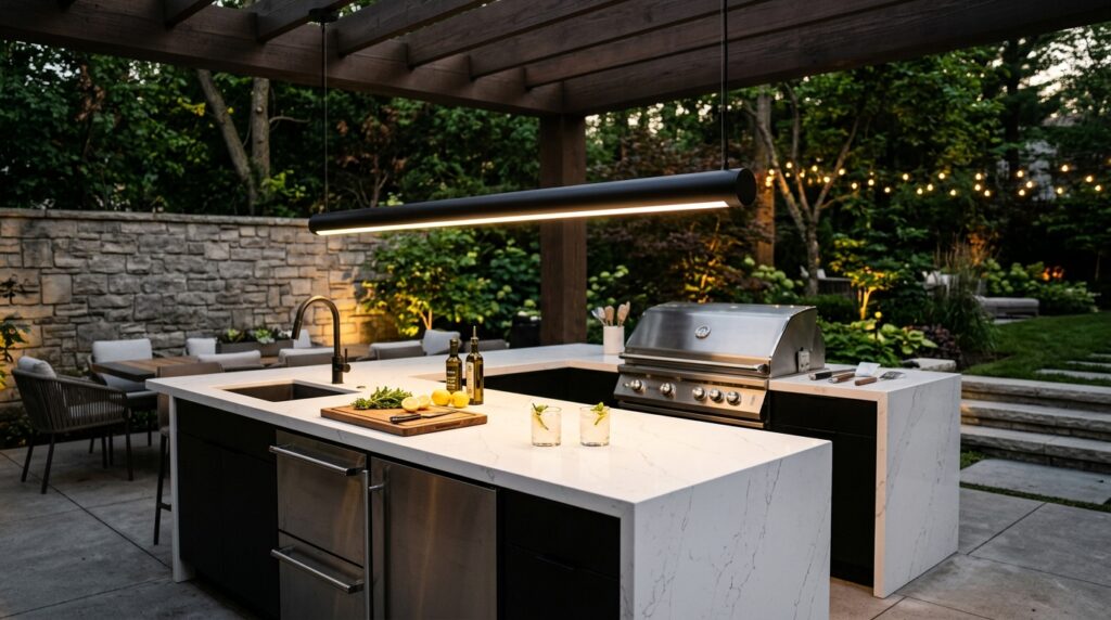 Luxury Outdoor Kitchen Monoliths and Covered Dining Pavilions outdoor culinary zone light counter 202606081253