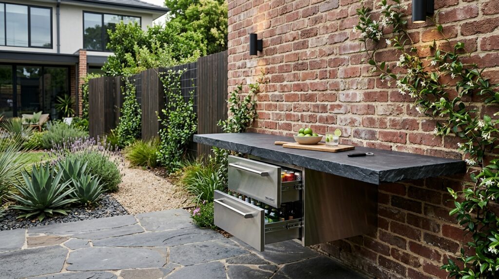 Under-Counter Beverage Center Setups Perfect for Summer Parties outdoor kitchen counter brick wall 202606181740