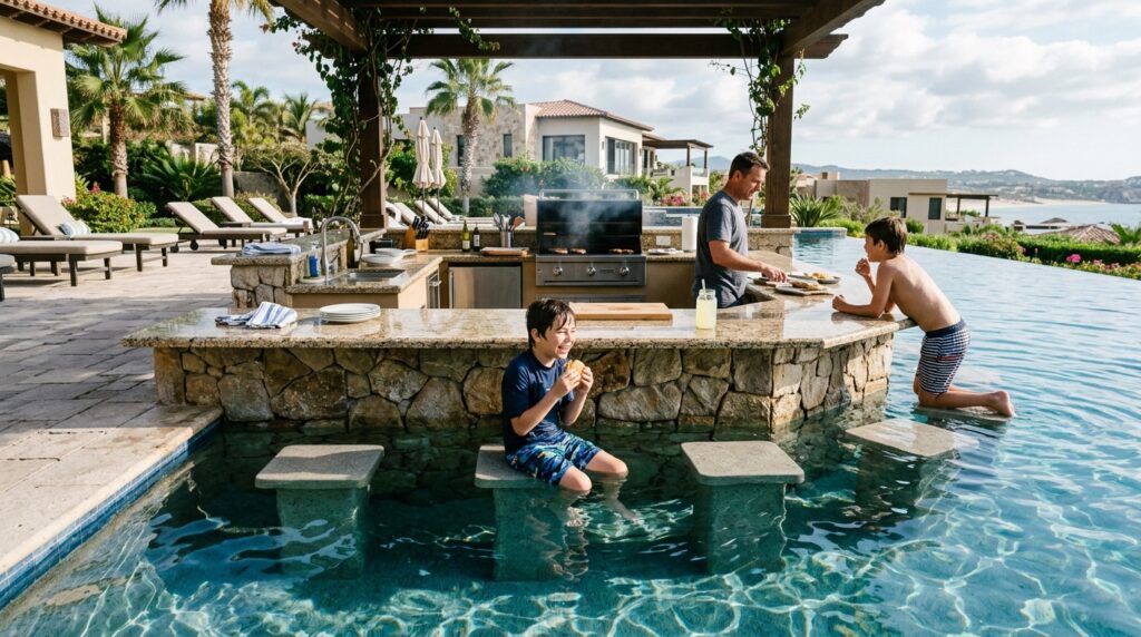 Outdoor Kitchen and Bar Ideas for Ultimate Backyard Fun outdoor kitchen island pool bar 202606061847