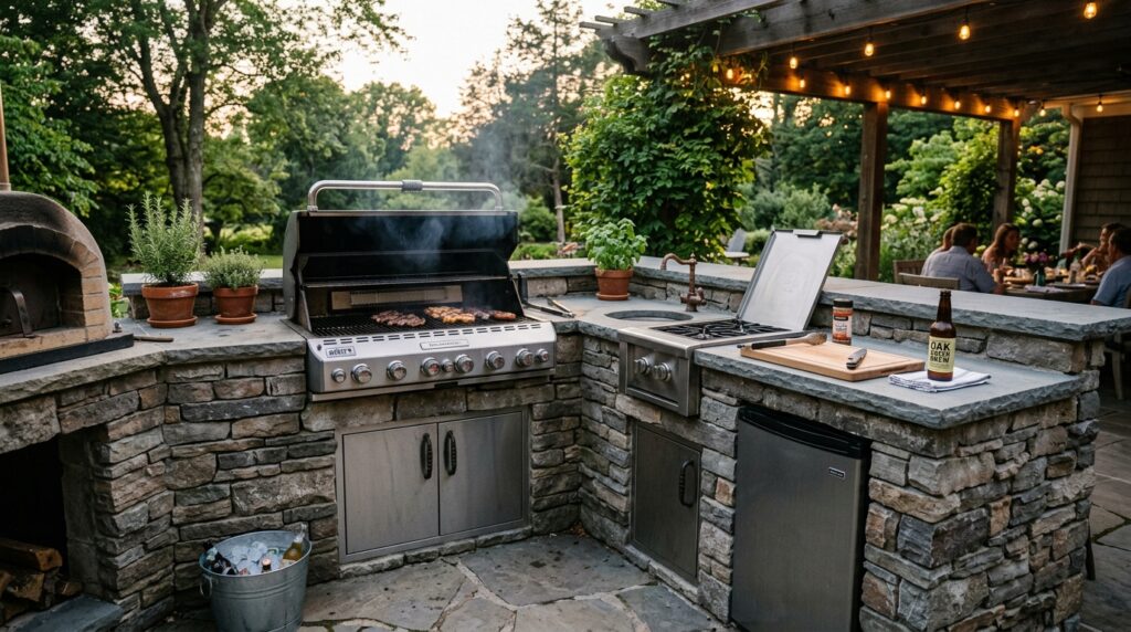 Outdoor Kitchen and Bar Ideas for Ultimate Backyard Fun outdoor kitchen island with grill 202606061834