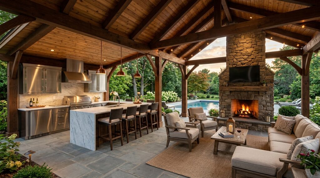 Ultimate Outdoor Entertaining Pavilions with Integrated Fireplaces outdoor pavilion with kitchen fi… 202606131205