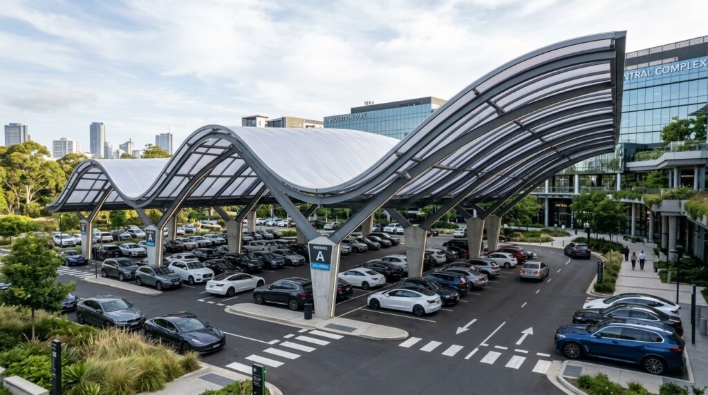 Polycarbonate Arched Roof Carports for Maximum Weather Protection parking area with arched roofs 202606161145