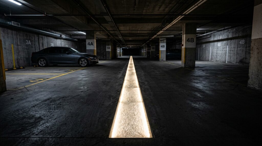 parking bay tiles glowing brightly 202606082004
