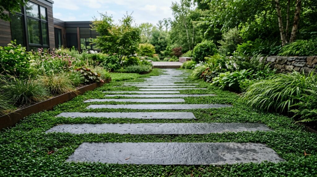 Modern Pathways and Walkway Ideas For a Luxurious Entry pathway with stone planks ground… 202606062042