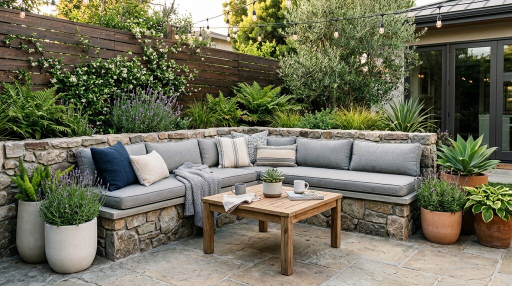 patio corner stone bench table 202606051233
