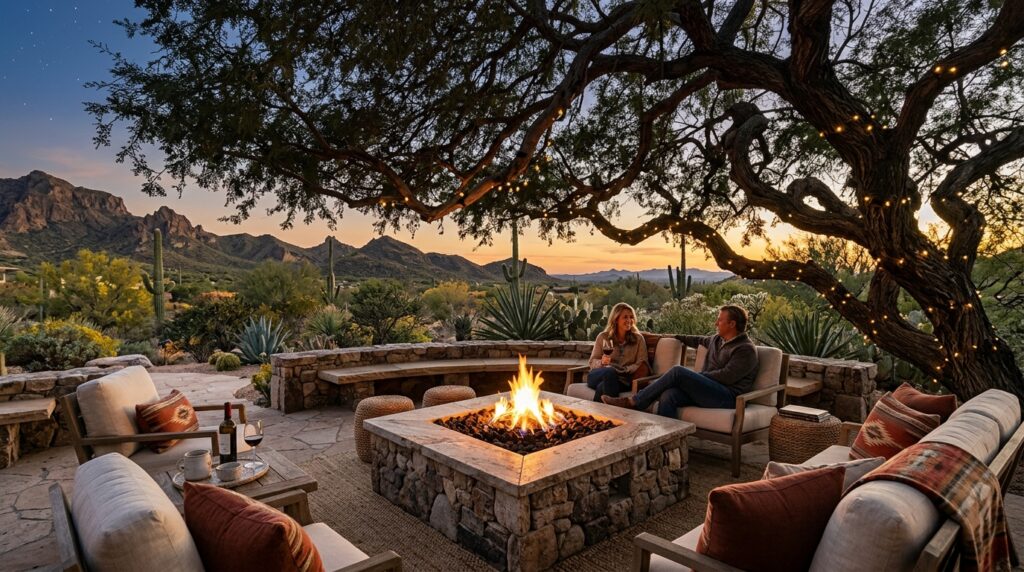 patio with stone fire pit 202606081104