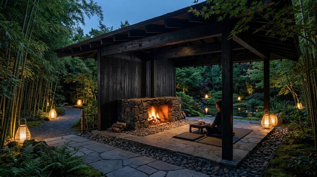 Ultimate Outdoor Entertaining Pavilions with Integrated Fireplaces pavilion built from black wood 202606131206