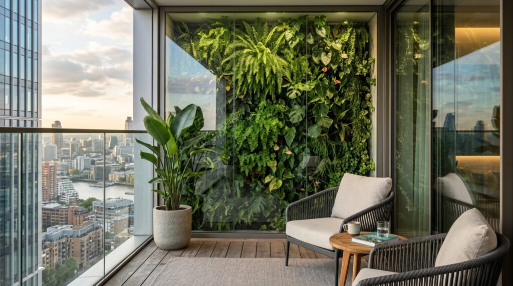 Modern Rooftop Terrazzo and Balcony Ideas for Elite Urban Luxury penthouse balcony with fern wall 202606071537