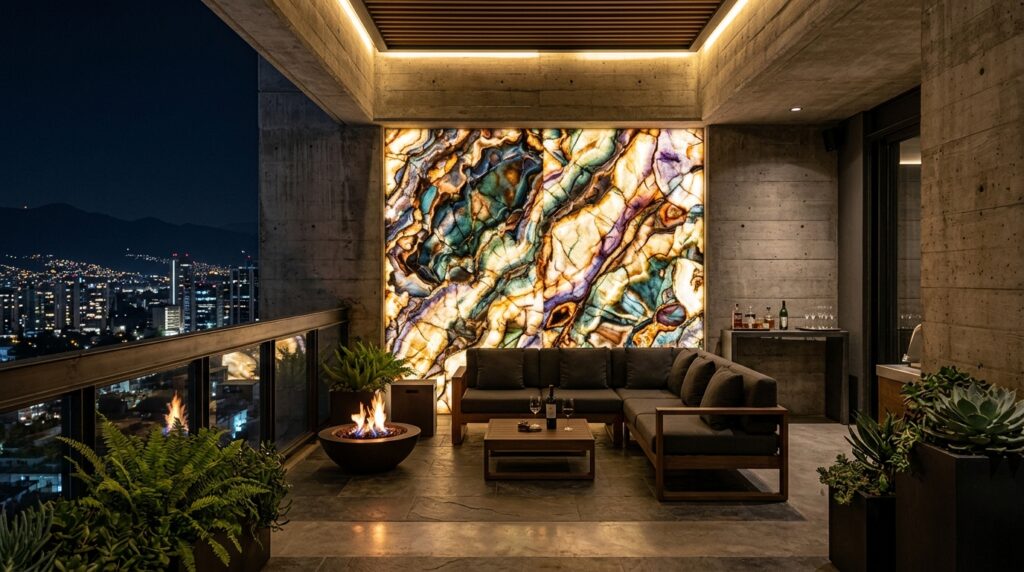 Architectural Sunken Bunker Lounges for High-End Privacy penthouse bunker terrace glowing… 202606081032