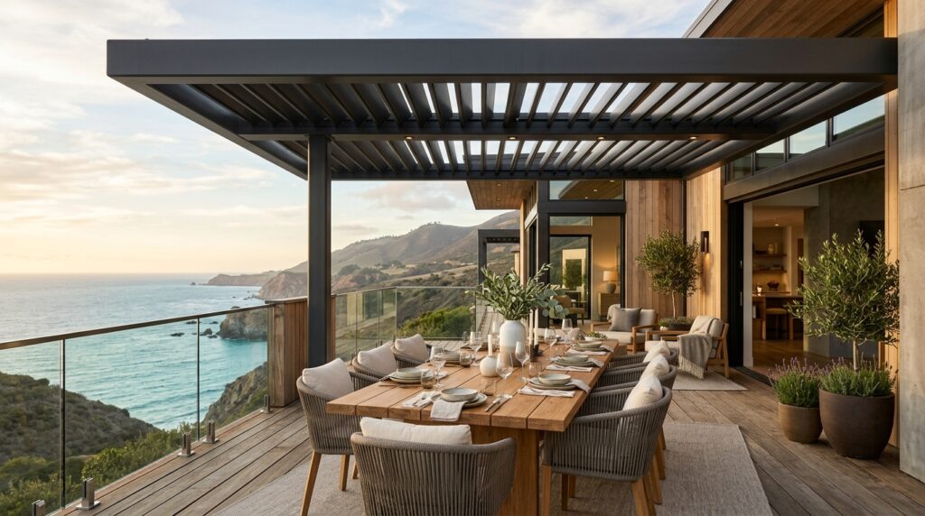 Modern Pergola Deck Ideas For Premium Backyard Luxury pergola roof over dining table 202606070912