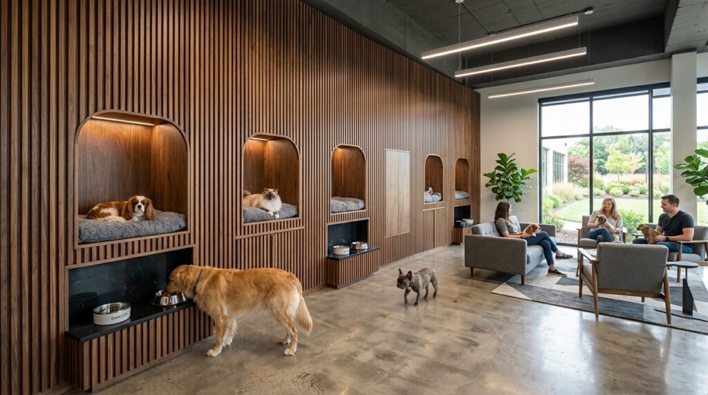 pet lounge with wood slats 202606131114