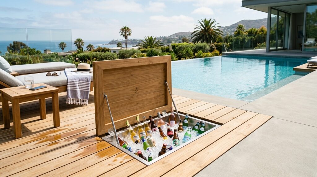 Modern Outdoor Plunge Pool Ideas For Luxury Backyard Relaxation pool deck reveals built in cooler 202606070815