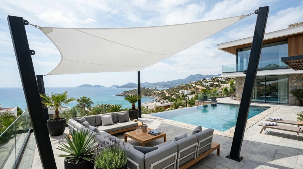 pool deck with pentagonal sail 202606141326