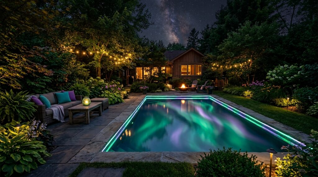 Neon Contour Strip Lighting for Futuristic Pool and Deck Edging pool edging lights fade colors 202606101242