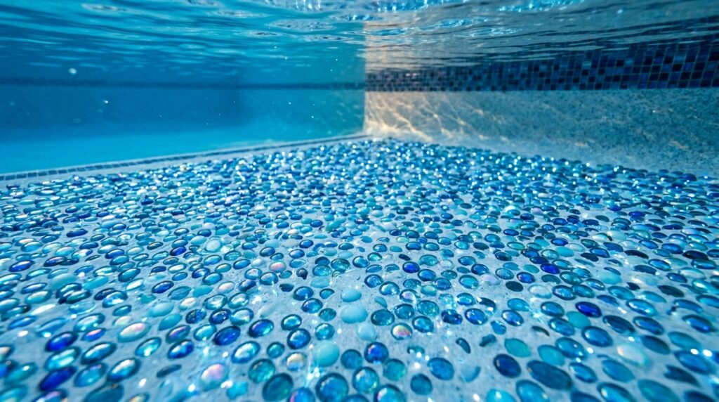 Starry-Night Fiber Optic Lights Embedded inside Concrete Pool Floors pool floor with glass beads 202606101109
