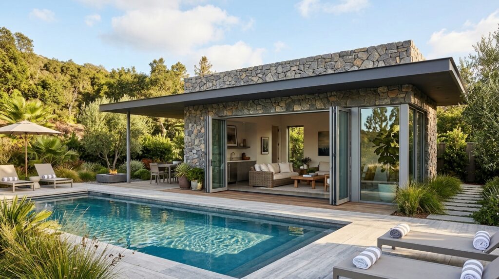 pool house with stone wall 202606141201