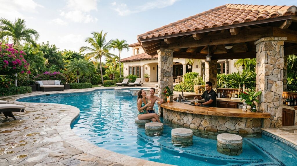 Modern Patio Gazebo Ideas For Luxury Outdoor Lounging pool layout with gazebo bar 202606062109