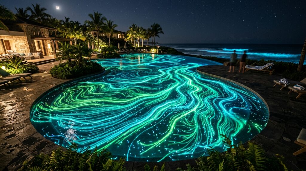 Starry-Night Fiber Optic Lights Embedded inside Concrete Pool Floors pool with glowing ocean waves 202606101102