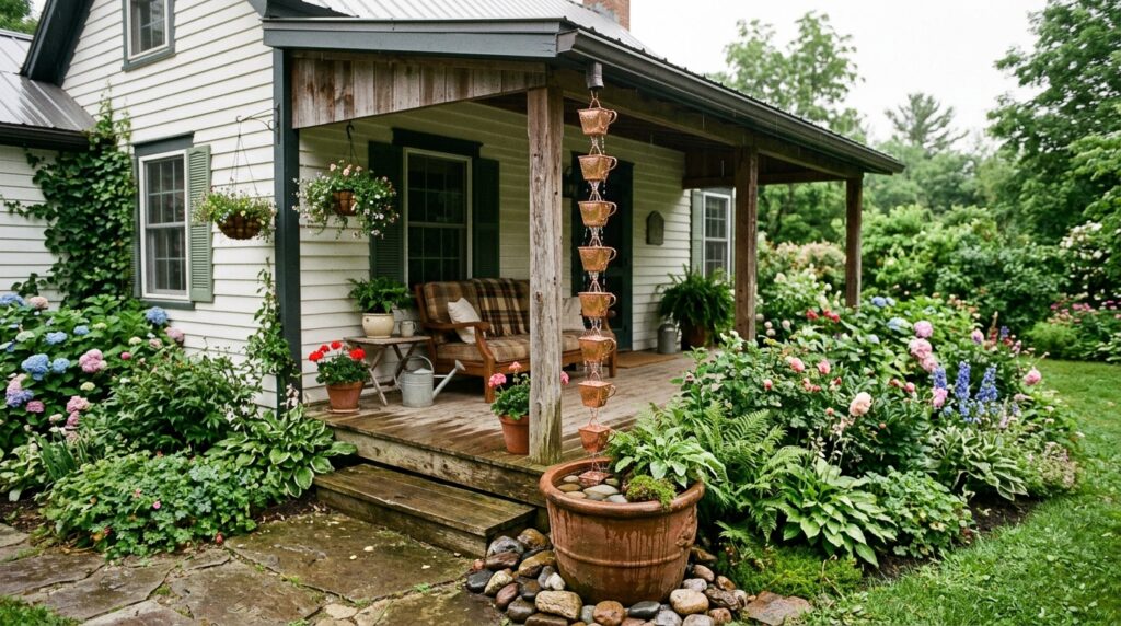 Copper Rain Chains That Turn Runoff Water into Beautiful Art Features rain chain directing water into 202606101204