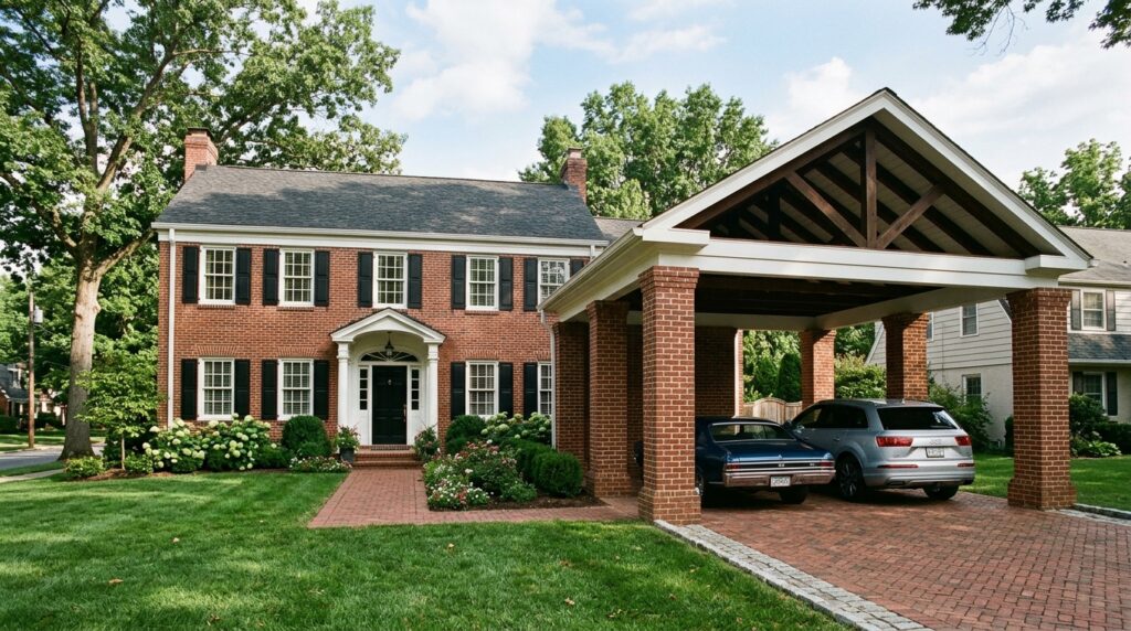 red brick colonial home carport 202606152121