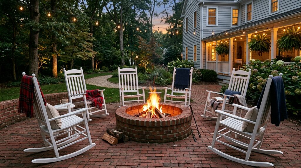 Fire Pit Lounge Ideas For Cozy Backyard Evenings red brick patio fire pit 202606042042