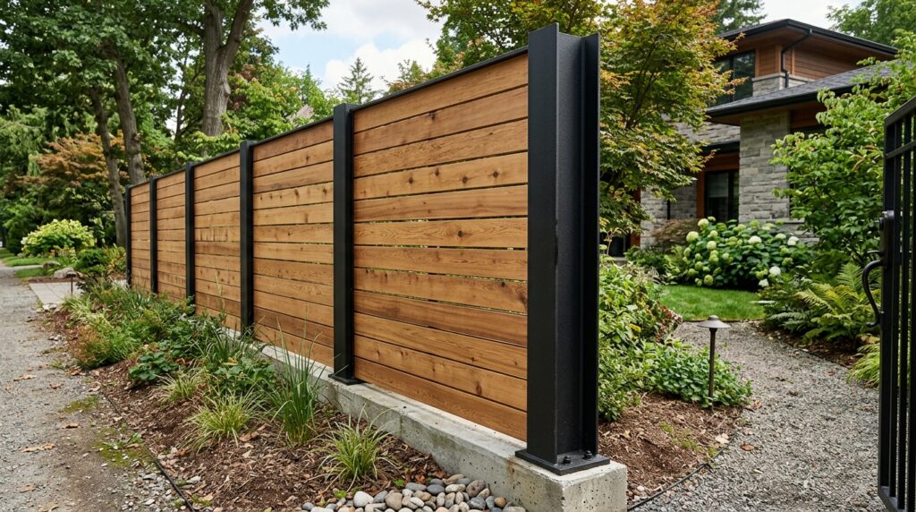 Horizontal Slatted Cedar Fences for a Clean Contemporary Look residential boundary wall design 202606121338